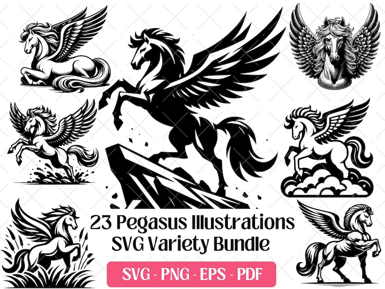 Pegasus SVG Bundle · Mythical Winged Horse Clipart PNG · Cricut Files ...