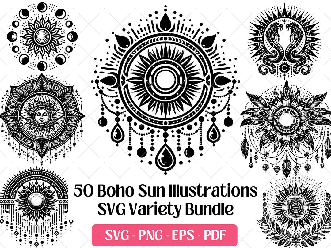 Boho Sun SVG Bundle Cutting Laser Engraving Files, Mystical Celestial ...