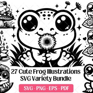 Baby Frog SVG Bundle · Funny Cartoon Animal Clipart PNG · Cricut Files