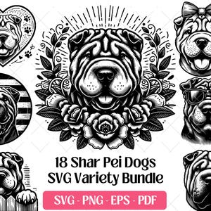 Shar Pei SVG Bundle Schneiden Laser Gravur Dateien, Wachhund Clipart PNG Silhouette Design, Shar Pei Vektor-Grafiken für das Handwerk