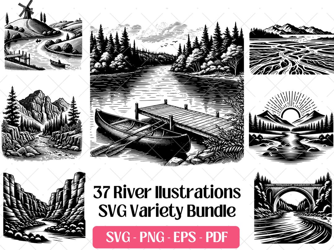 River Scene SVG Bundle · Nature Landscape Water Clipart PNG PDF ...