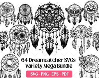 Dreamcatcher SVG Bundle · Floral Boho Feather Clipart PNG · Cricut