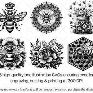 Bi SVG-paket · Blommig honungsbi honung natur Clipart PNG · Cricut bild 3