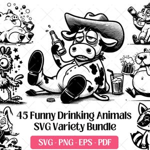Trinkende Tiere SVG-Bundle · Cricut · Lustiges Weinendes Cartoon Clipart PNG · Cricut
