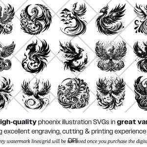 Paquete de archivos SVG de Phoenix · Imágenes prediseñadas PNG del ave de fuego mitológica · Archivos para Cricut imagen 3