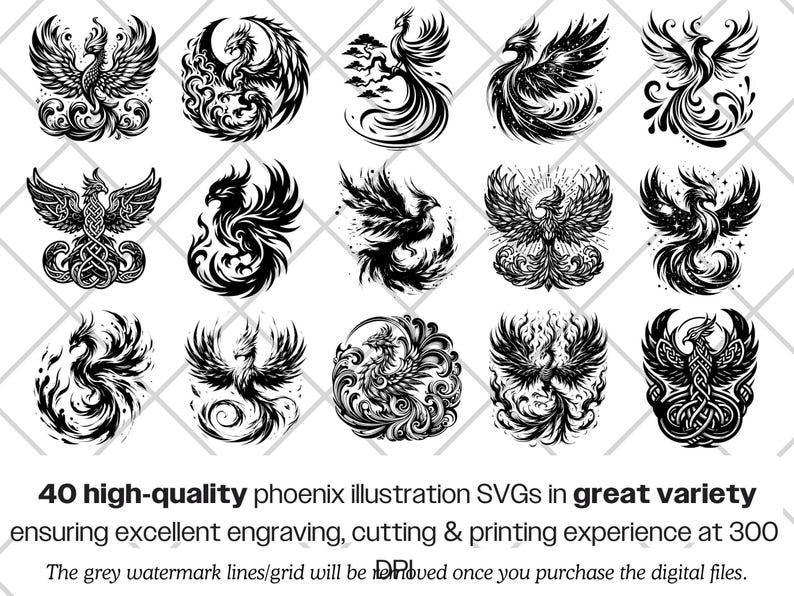 Paquete de archivos SVG de Phoenix · Imágenes prediseñadas PNG del ave de fuego mitológica · Archivos para Cricut imagen 3