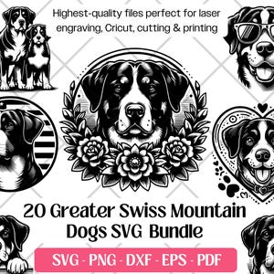 Schweizer Sennenhund SVG-Bundle, Vektor, PNG DXF Eps Pdf Schneiden Lasergravur-Dateien für Ausschnitt, Schweizer Sennenhund Clipart