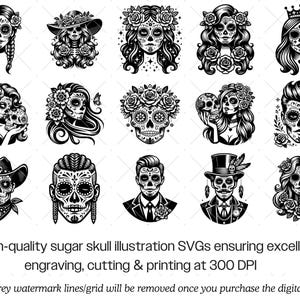 Sugar Skull SVG Bundle · Day of the Dead Mexican Clipart PNG · Cricut image 3