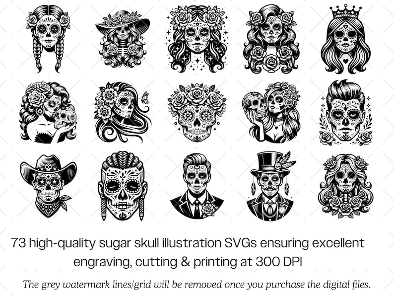 Sugar Skull SVG Bundle · Day of the Dead Mexican Clipart PNG · Cricut image 3