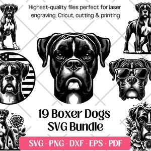 Boxerhond SVG-bundel, schattige hond vector, png, dxf, eps, pdf-bestanden snijden en lasergraveren, boxerhond puppy clipart sublimatie print
