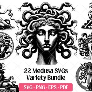 Medusa SVG Bundle Cutting Laser Engraving Files, Gorgon Snake Hair Goddess Clipart PNG Silhouette Design Mythical Medusa Head Sublimation