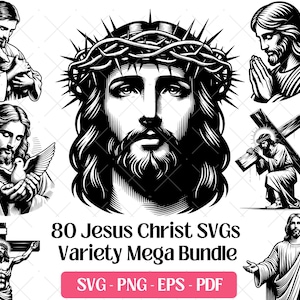 Jezus Christus SVG-bundel, snijden lasergravure bestanden Vector PNG Eps Pdf, religieus geloof God christelijke Jezus sublimatie clipart silhouet