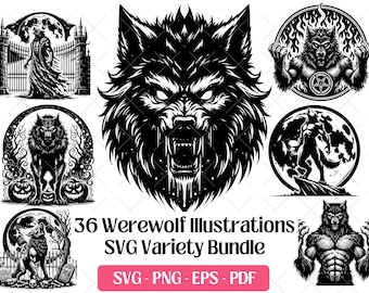 Werewolf SVG Bundle · Gothic Horror Fantasy Wolf Clipart PNG · Cricut