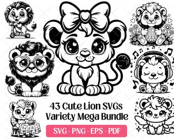 Lion SVG Bundle · Whimsical Cartoon Safari Animal Clipart PNG · Cricut