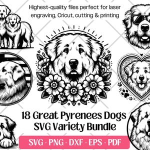 Bundle SVG chien des Pyrénées, vecteur, PNG, DXF, Eps, fichiers PDF de découpe et de gravure laser, impressions • Clipart sublimation chien des Pyrénées