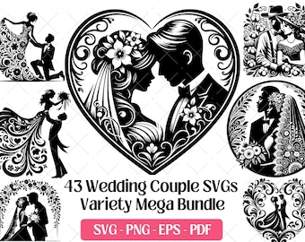Wedding Couple SVG Bundle · Bride Groom Love Clipart PNG · Cricut