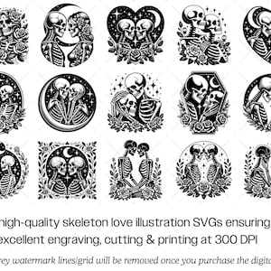 Skelett Liebhaber SVG Bundle · Gothic Schädel Clipart PNG · Cricut Dateien Bild 3