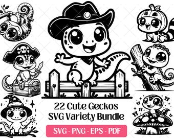 Gecko SVG Bundle · Tropical Reptile Lizard Clipart PNG · Cricut Files