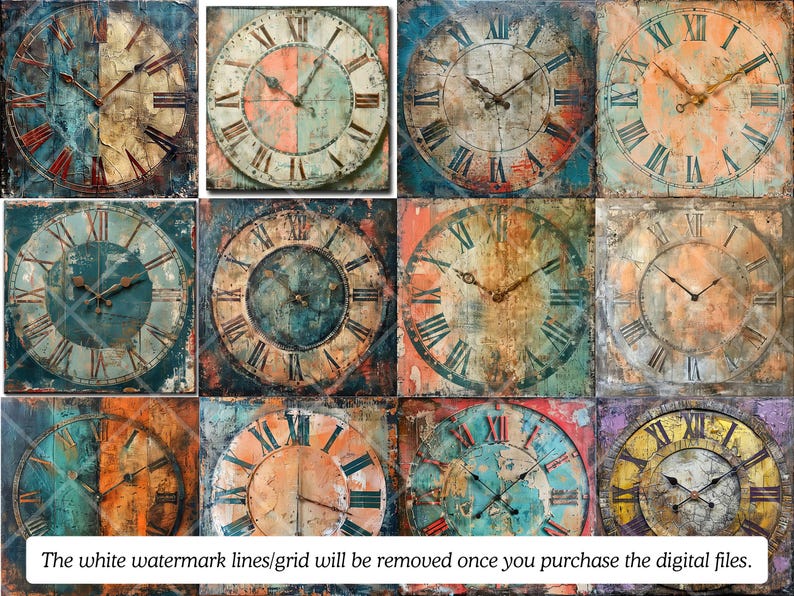 Ensemble PNG de cadrans d'horloge vintage · Clipart de scrapbooking grunge image 5