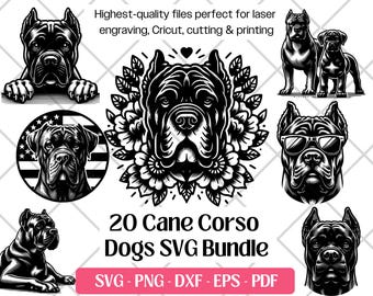 Bundle SVG Cane Corso · Clipart de chien dogue de garde PNG · Fichiers Cricut