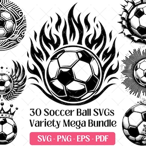 Fußball SVG-Bundle, Fußball-Schnitt-Lasergravur-Dateien PNG Eps, WM Europäische Fußball-Ball Designs Silhouette Clipart Sport zwart