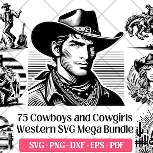 Cowboy und Cowgirl SVG Bundle · Ranch, Rodeo, Cowboy mit Pferd, Western Clipart SVG Vektor, PNG, Dxf, Eps, Pdf Schneiden Laser Gravur Dateien