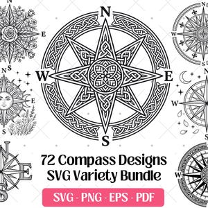 Pacchetto SVG Bussola · Clipart di viaggio nautico vintage PNG · Cricut