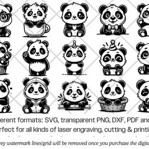 Panda SVG Bundle · Whimsical Funny Cartoon Giant Clipart PNG · Cricut image 7