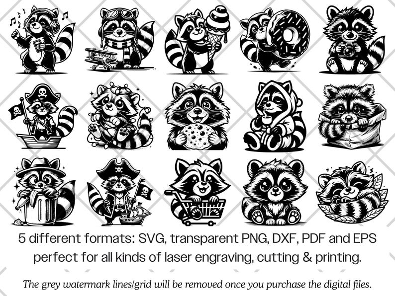 Raccoon SVG Bundle · Funny Baby Animal Clipart PNG · Cricut Files image 8