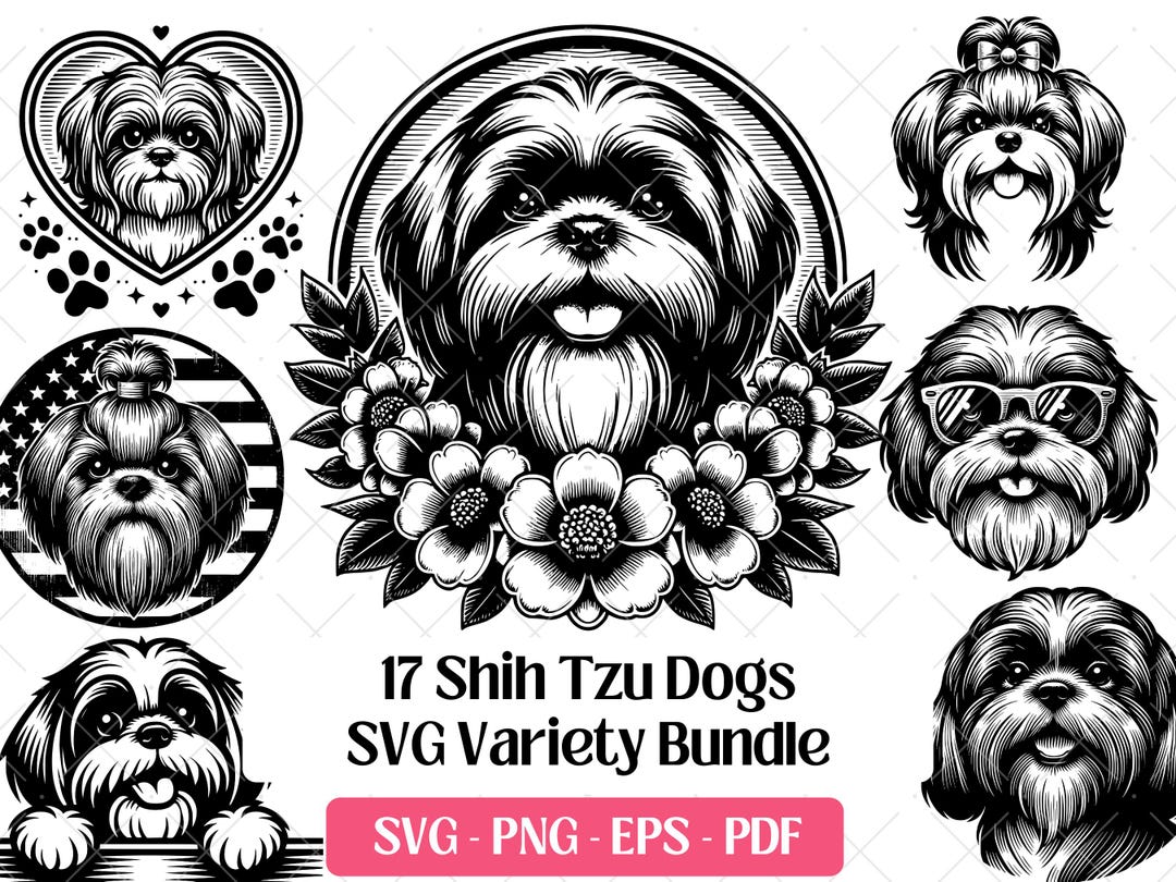 Shih Tzu SVG Bundle Cutting Laser Engraving Files, Toy Dog Clipart PNG ...