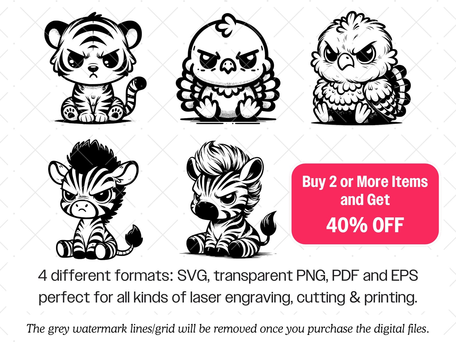 Grumpy Animal SVG Bundle, Funny Clipart Png Laser Engraving Cutting ...