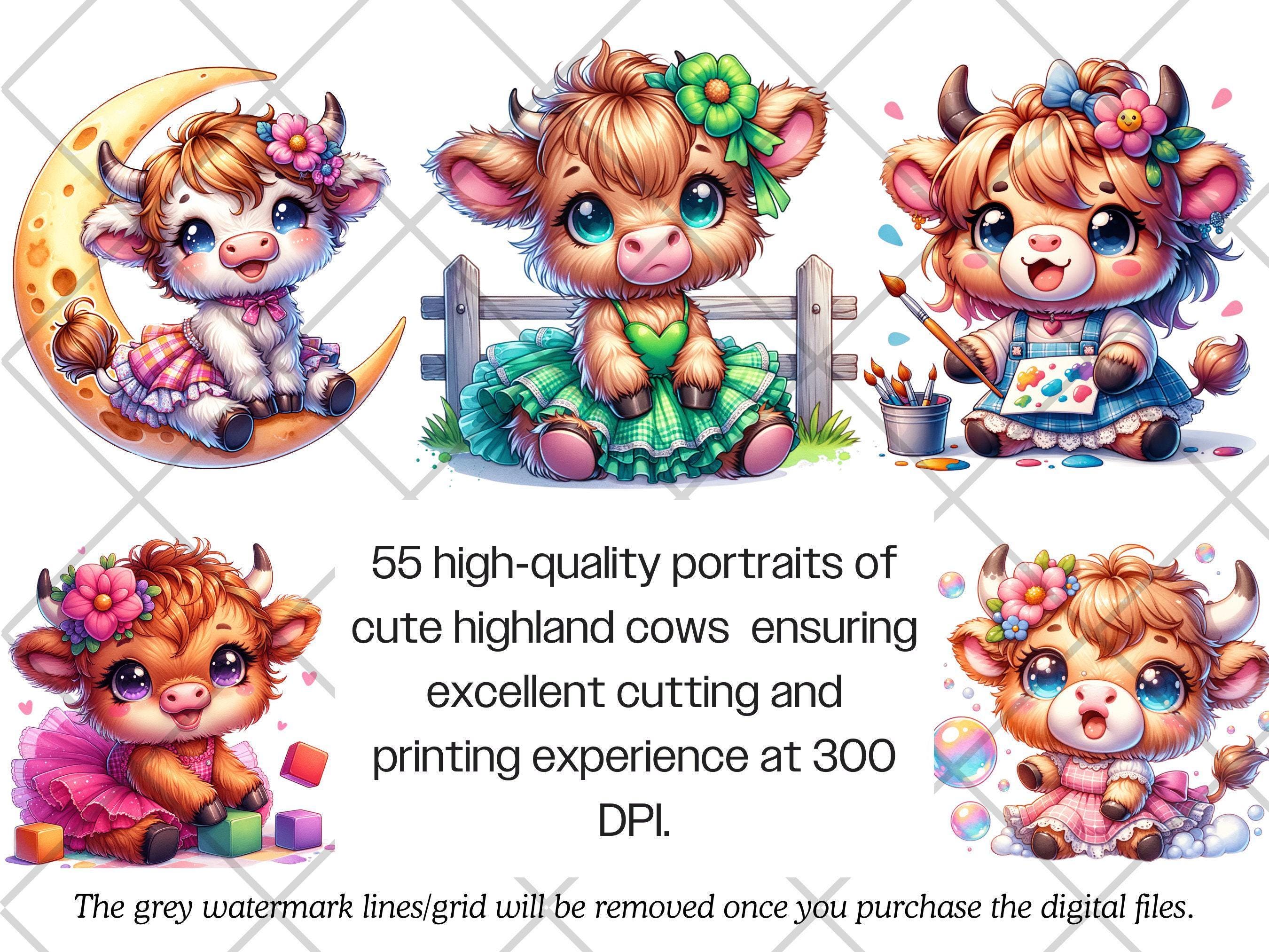 Watercolor Highland Cow PNG Bundle · Baby Farm Animal Sublimation - Etsy