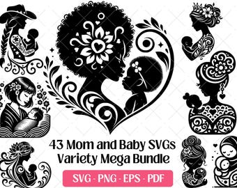 Mom Baby Silhouette SVG Bundle · Mothers Day Love Clipart PNG · Cricut