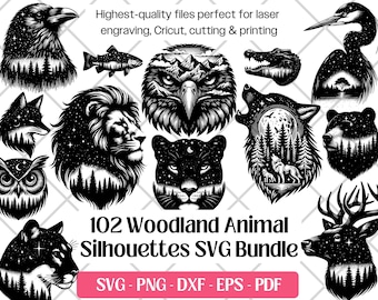 Bundle SVG animaux des bois · Portrait animalier clipart PNG · Cricut