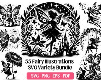 Fairy Silhouette SVG Bundle · Magical Fantasy Clipart PNG · Cricut