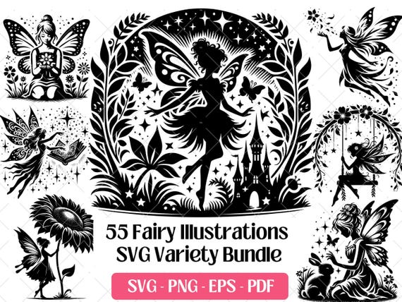 Fairy Silhouette SVG Bundle · Magical Fantasy Clipart PNG · Cricut