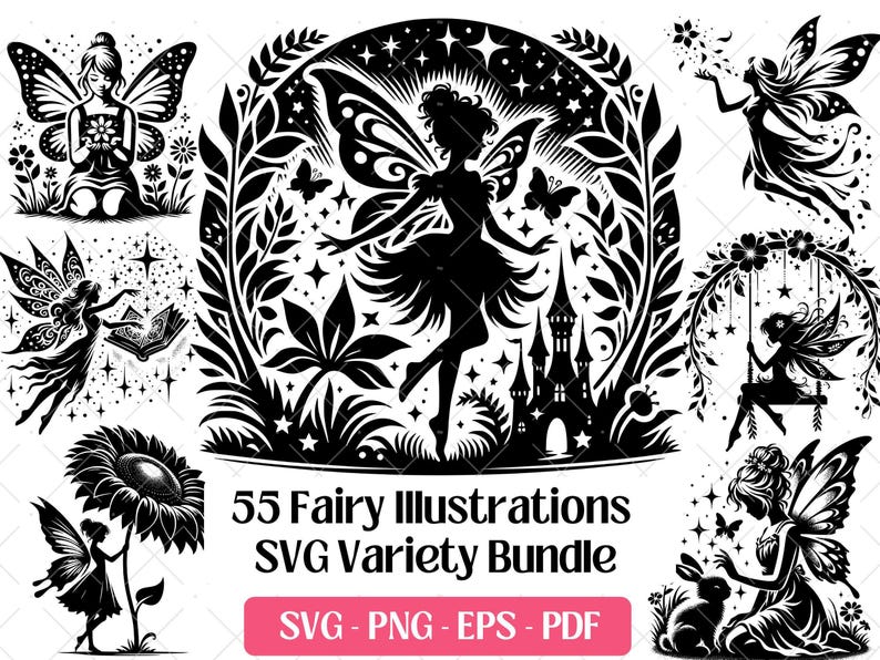 Fairy Silhouette SVG Bundle · Magical Fantasy Clipart PNG · Cricut image 1