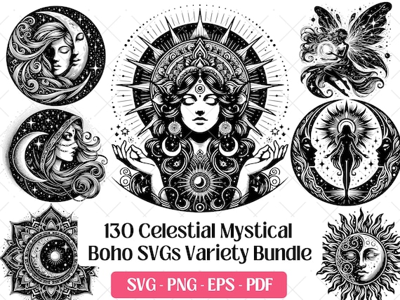 Celestial Boho SVG Bundle · Magical Wiccan Clipart PNG · Cricut