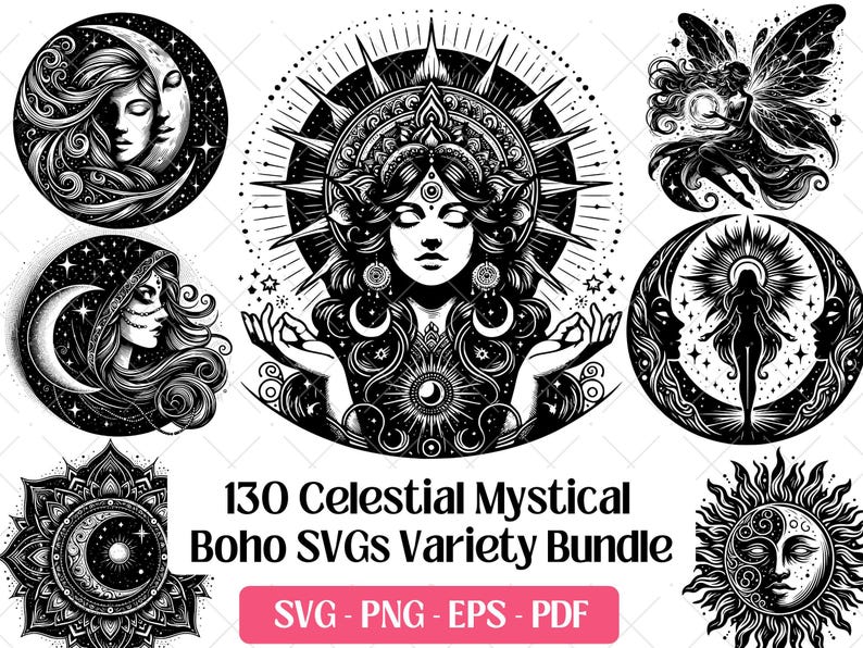 Celestial Boho SVG Bundle · Magical Wiccan Clipart PNG · Cricut image 1