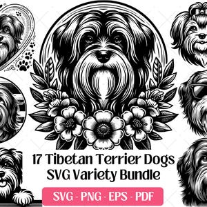Tibetan Terrier SVG Bundle Cutting Laser Engraving Files, Herding Dog Clipart PNG Silhouette Design, Tibetan Terrier Vector Graphics