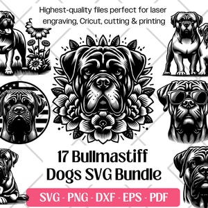 Bullmastiff SVG Bundle, Cute Dog Vector, PNG, DXF,Eps,Pdf Cutting Laser Engraving Files, English Bullmastiff Clipart Dog Puppy Sublimation