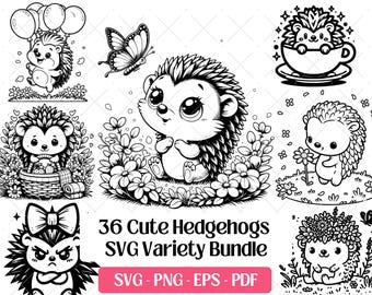Hedgehog SVG Bundle · Whimsical Woodland Animal Clipart PNG · Cricut