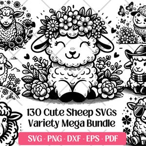 Bundle SVG mouton, coupe des fichiers de gravure laser, Vector Art Svg, PNG, DXF Eps Pdf, tête de mouton mignon Svg, Clipart sublimation animaux de la ferme