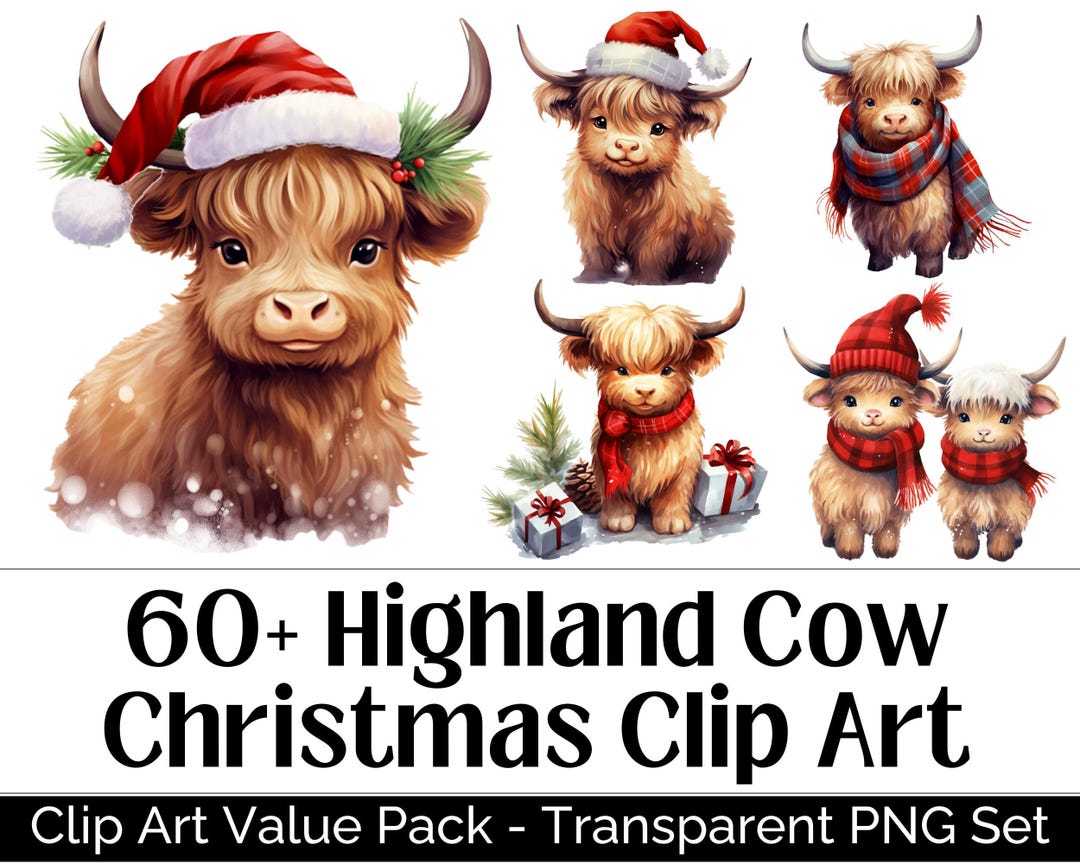 Christmas Highland Cow PNG Bundle · Holiday Farm Animal Clipart - Etsy