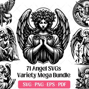 Angels SVG Bundle, Cutting Files Vector PNG Eps Pdf Laser Engraving Files,Christianity Guardian Angel Jesus Silhouette Clipart Christian Svg