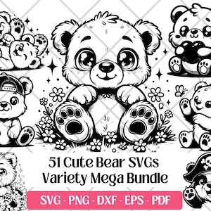 Baby Bear SVG Bundle, Cutting Files, Vector Art, PNG, DXF Eps Pdf, Laser Engraving Files · Teddy Bear Cute Baby Bear Animal Svg Bird Clipart