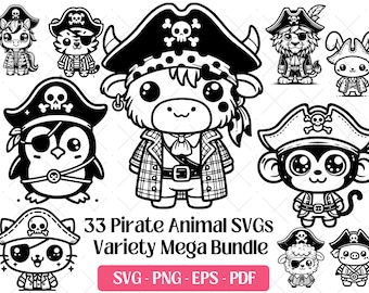 Pirate Animals SVG Bundle · Whimsical Funny Clipart PNG · Cricut Files