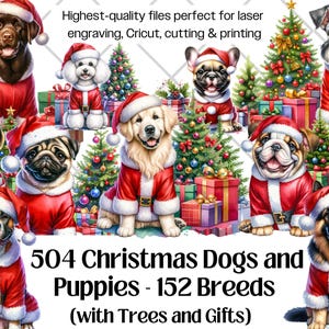 Christmas Dog PNG Bundle, 504 Santa Dogs Clipart Images, 152 Dog Breeds with Christmas Trees, Puppy Sublimation,Laser Engraving Cutting File