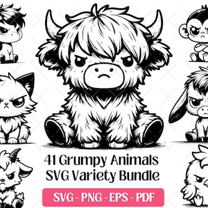 Cute Grumpy Animal SVG Bundle, Cutting Files, Vector Art, PNG Eps Pdf, Laser Engraving Files · Angry Funny Animals Sublimation Clipart Svg