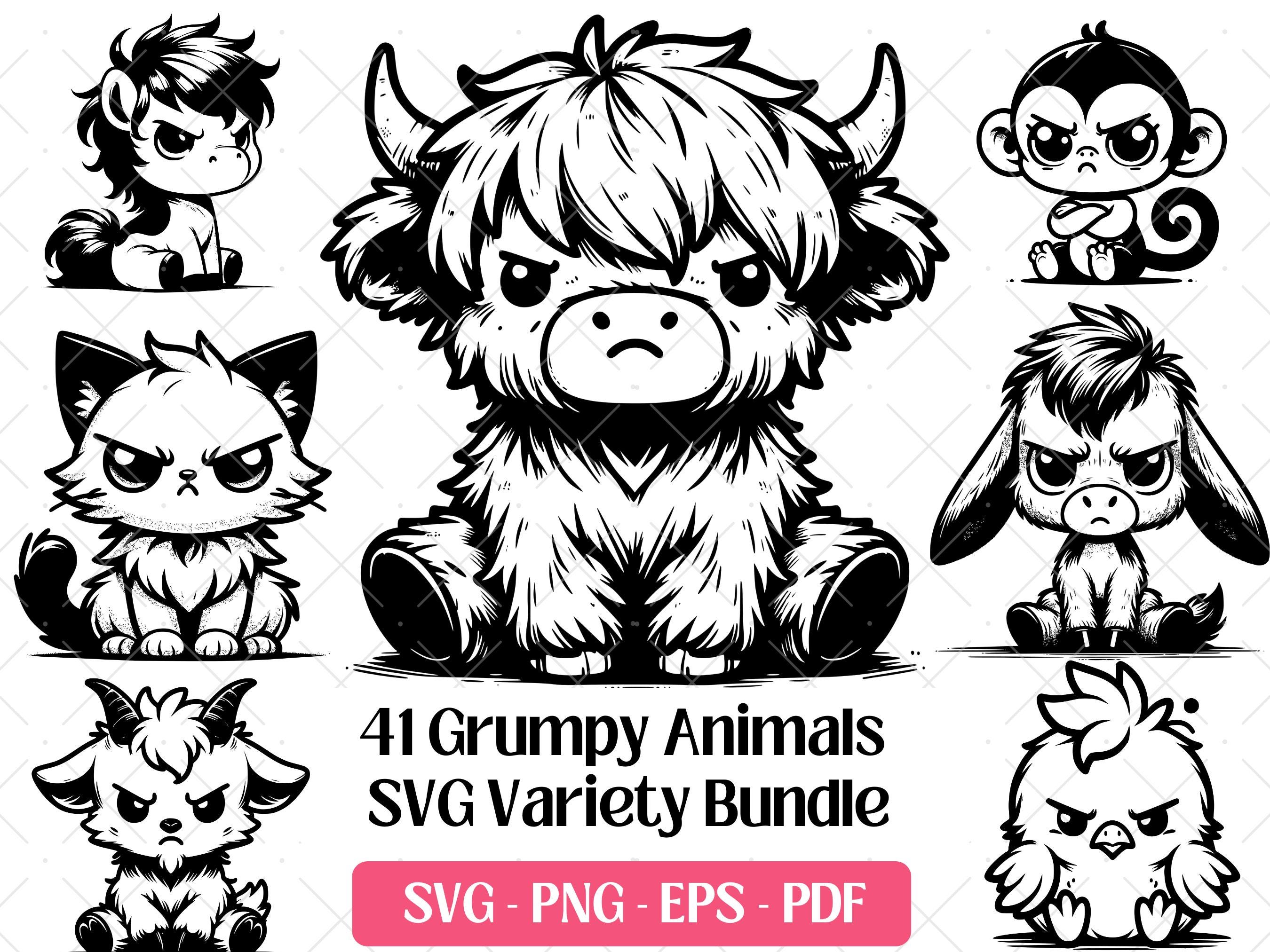 Cute Grumpy Animal SVG Bundle, Cutting Files, Vector Art, PNG Eps Pdf, Laser Engraving Files · Angry Funny Animals Sublimation Clipart Svg
